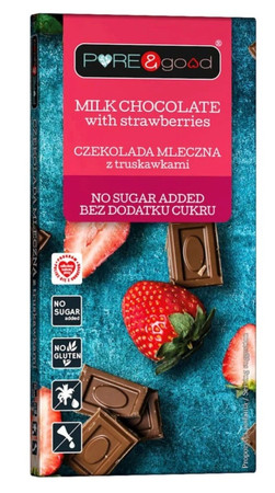 Pure & Good  Czekolada mleczna z truskawkami bez dodatku cukru 75g