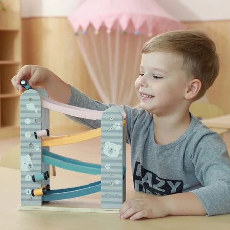 Viga Toys − PolarB, kolorowa drewniana zjeżdżalnia dla samochodzików