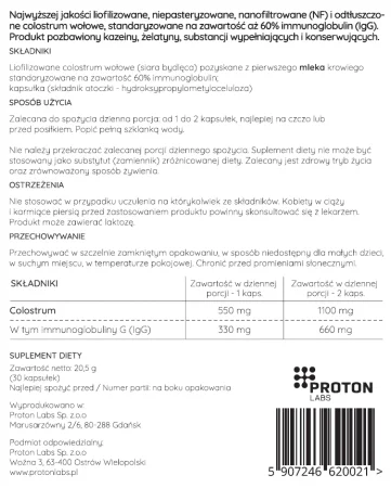 Proton Labs Colostrum PRO 60% 30 kaps.