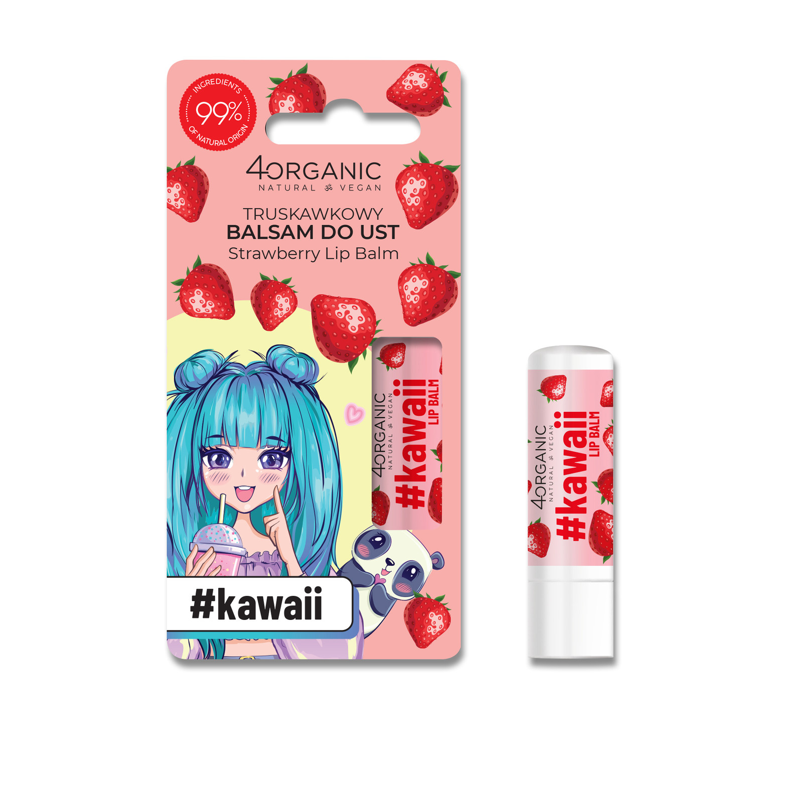4organic #kawaii Natural lip balm Strawberry 5 - Nabea.pl