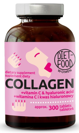 KOLAGEN WOŁOWY Z KWASEM HIALURONOWYM I WITAMINĄ C 300 TABLETEK - DIET-FOOD