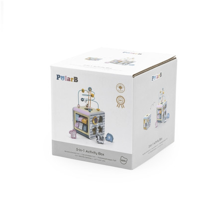 Viga Toys − PolarB Activity Box, drewniane edukacyjne centrum gier 5w1 kostka