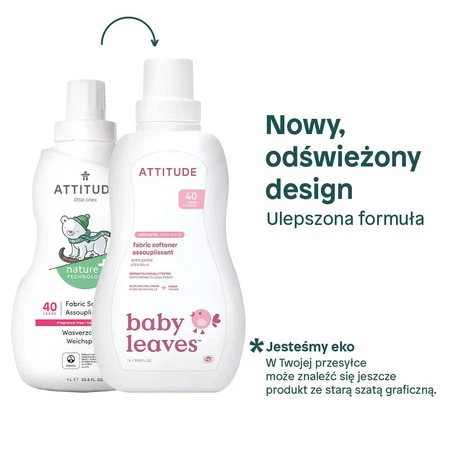 Attitude BABY LEAVES™, Bezzapachowy płyn do płukania ubranek dziecięcych, 1 L