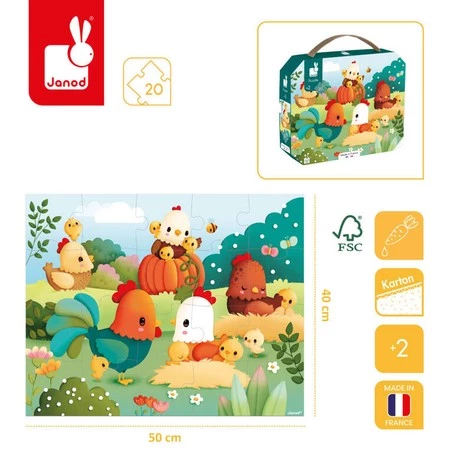 Janod Puzzle w walizce Witajcie na farmie 20 elementów 2+, Made in France