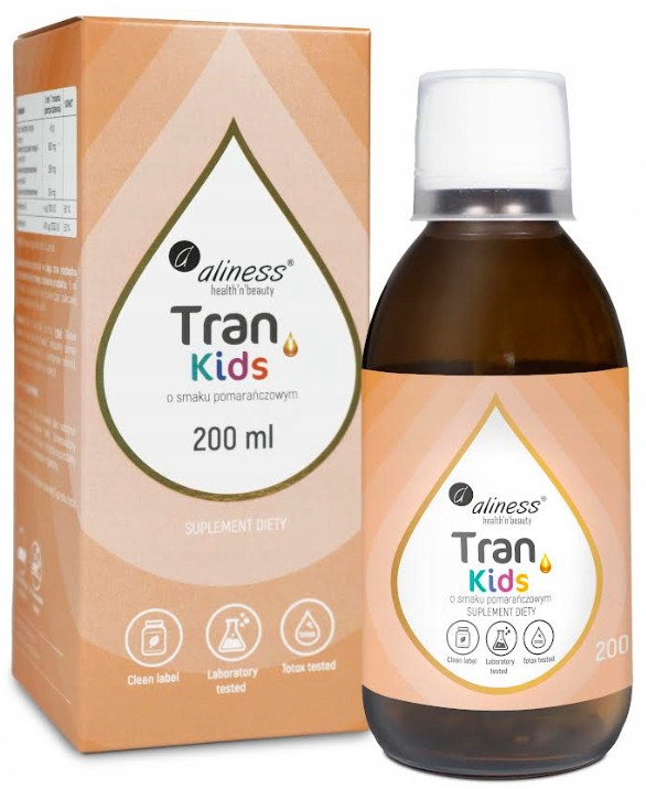 Aliness Tran (olej z dorsza) KIDS + Wit. A 400 μg, 200 ml o smaku pomarańczowym - Nabea.pl