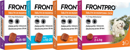 FRONTPRO Tabletki na pchły kleszcze 3szt. dla psa 25-50kg