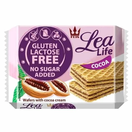 Lea Life − Wafle kakaowe bez glutenu, laktozy i bez dodatku cukru − 95 g