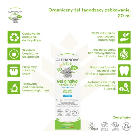 Alphanova Bebe Bio, Żel łagodzący ząbkowanie, 20 ml