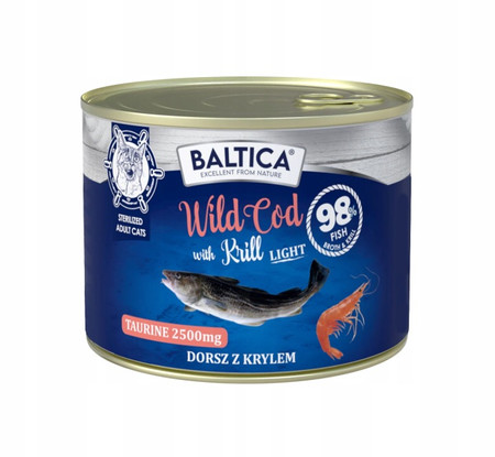 Baltica Excellent  Wild Cod With Krill Light - mokra karma dla kota - 185g