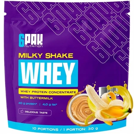 6PAK MILKY SHAKE WHEY odżywka białkowa WPC 300 g smak masło orzechowe - banan