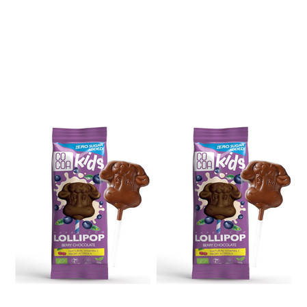 Zestaw: 2x LIZAK Z CZEKOLADY JAGODOWEJ Z WITAMINĄ C Z ACEROLI BEZ DODATKU CUKRÓW BIO 15 g - COCOA