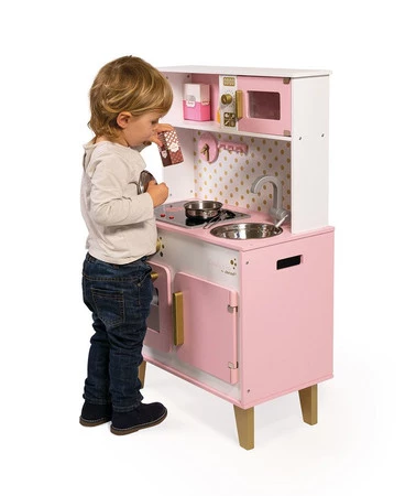 Janod Duża kuchnia drewniana z dźwiękiem i 6 akcesoriami Candy Chic