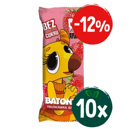 Zestaw: 10x BeRAW Kids Baton owocowy Truskawka i Banan - 25g baton dla dzieci