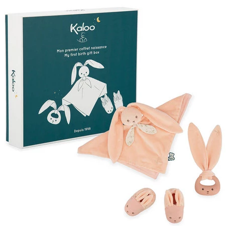Kaloo Zestaw prezentowy 3 w 1 Królik (komforter + gryzak + buciki) brzoskwiniowy Lapinoo