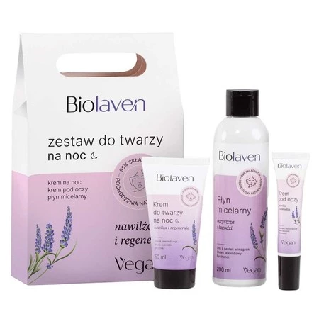 Biolaven - Xmas Zestaw do twarzy na noc torebka, płyn micelarny 200ml+ krem na noc 50ml+krem pod oczy 15ml