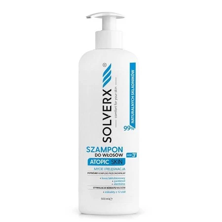 SOLVERX Atopic Skin Szampon do włosów - pielęgnujący i przeciwzapalny 500ml  USZCZERBIONA POMPKA