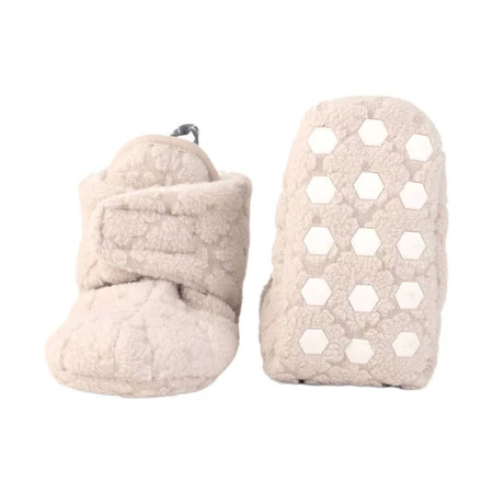 Lodger Polarowe buciki kapcie z antypoślizgową podeszwą jasnobeżowe Fleece Birch 12-18 m