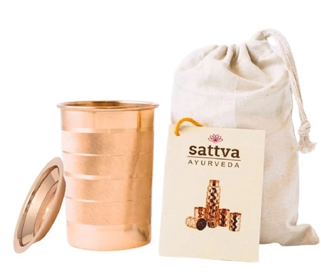 Kubek miedziany w paski z pokrywką 350ml