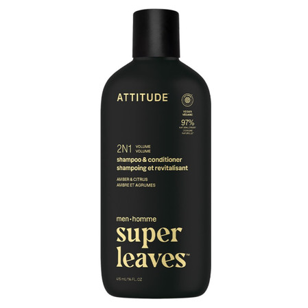 Attitude SUPER LEAVES MEN, Szampon i odżywka do włosów 2w1 dla mężczyzn, nadające objętość - Bursztyn i cytrus, 415 ml