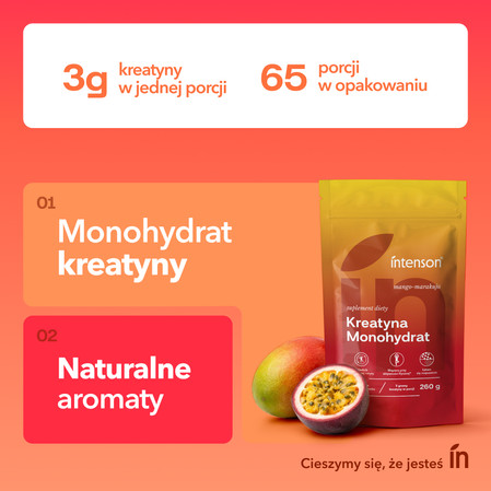 Zestaw Intenson Kreatyna: 1x Monohydrat smak mango-marakuja 260g i 1x Monohydrat 255g pure