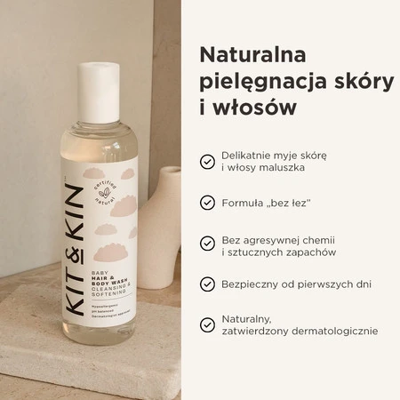Kit & Kin, Organiczny Żel do Mycia 2w1 do Ciała i Włosów Maluszka, 250 ml