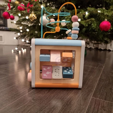 Viga Toys − PolarB Activity Box, drewniane edukacyjne centrum gier 5w1 kostka