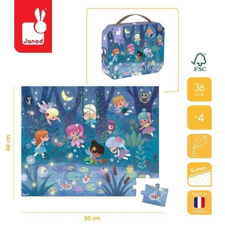Janod Puzzle w walizce Wróżki i lilie wodne 36 elementów 4+ Made in France