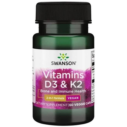 Swanson Witamina D3 2000IU + K2 75mcg na wsparcie układu odpornościowego 60 kaps.