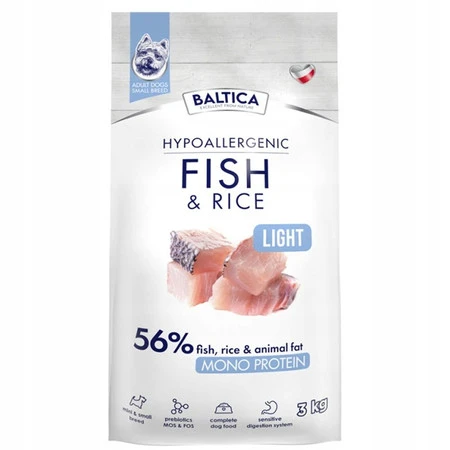Baltica Hypoallergenic Fish & Rice XS/S Light - karma sucha dla psa - 3kg