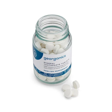 Georganics, Naturalne tabletki do mycia zębów, do codziennej pielęgnacji, smak mięty pieprzowej, 120 tabletek
