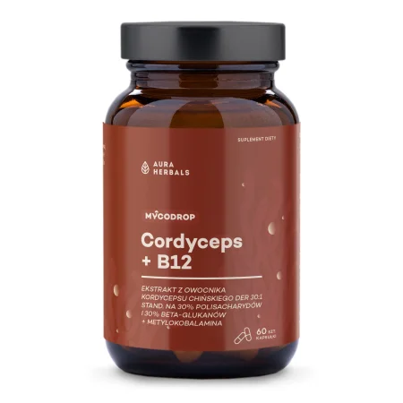 Aura Herbals Mycodrop Cordyceps 30:1 + B12, 30% beta-glukan 60 kaps.