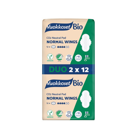 Vuokkoset, BIO, NORMAL WINGS, Podpaski ze skrzydełkami, DUOPACK (2 x 12 szt.)