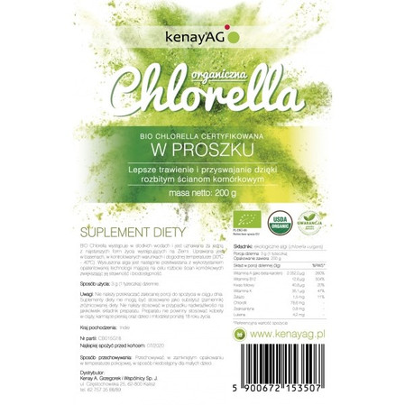KENAY Chlorella Organiczna na wsparcie układu odpornościowego i uzupełnienie diety w składniki odżywcze 200 g