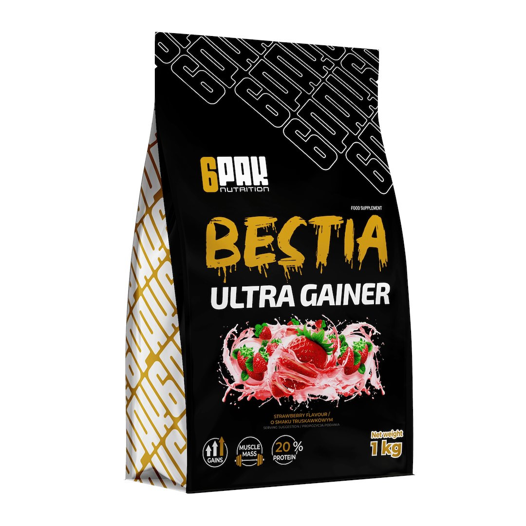 6PAK BESTIA ULTRA GAINER Gainer 1000 g smak truskawka - Nabea.pl