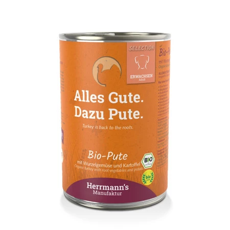 Zestaw 10x HERRMANN'S MANUFAKTUR Selection Dog Bio Pute - bio indyk z warzywami (400g)