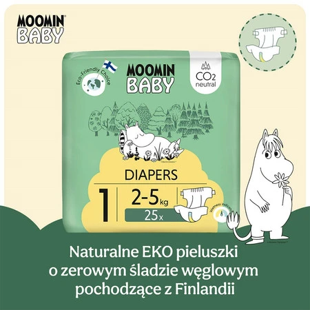 MOOMIN Baby, Pieluszki 1 NEWBORN 2-5 kg, 25 szt. EKO