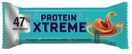 BATON PROTEINOWY XTREME O SMAKU TOFFI W CZEKOLADZIE MLECZNEJ BEZ DODATKU CUKRU 40 g - DOBRY SQUAD