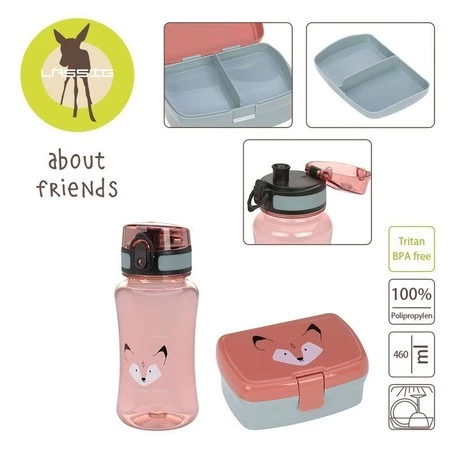 Lassig Zestaw śniadaniowy na lunch Lunchbox + Tritanowa butelka - bidon 460 ml About Friends Lis