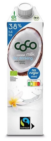 COCO (DR MARTINS) - COCONUT MILK - NAPÓJ KOKOSOWY DO PICIA 3,8 % TŁUSZCZU BEZ DODATKU CUKRÓW FAIR TRADE BIO 1L