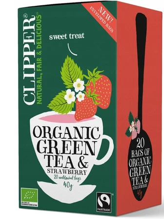 Clipper Herbata zielona z truskawką fair trade BIO 20 x 2 g