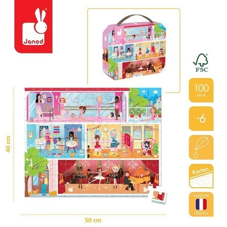 Janod Puzzle w walizce Akademia tańca 100 elementów 6+ Made in France