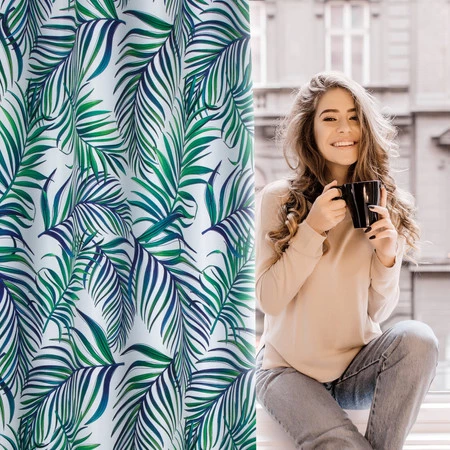 ZASŁONA GOTOWA D91 PALMS 02 140 X 250 CM BIAŁY