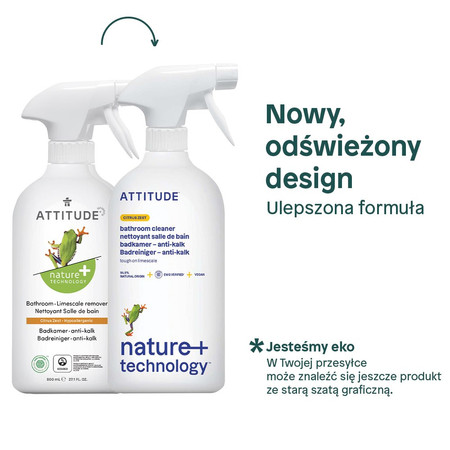 Attitude NATURE+, Spray do czyszczenia łazienki o zapachu skórki cytrusowej, 800 ml
