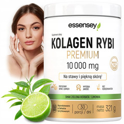 Essensey Kolagen Rybi 10000 mg na stawy, włosy z kwasem hialuronowym 321g smak zielona herbata