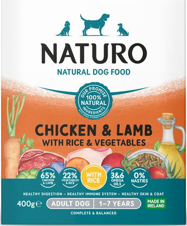 NATURO Adult Dog Jagnięcina Kurczak Ryż Warzywa tacka 400g