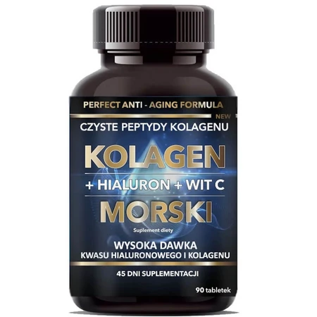 Kolagen morski Anti-Age z kwasem hialuronowym i witaminą C 500 mg, 90 tabletek