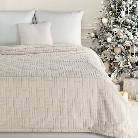 Koc dekoracyjny świąteczny rozm.: 150 x 200 cm, kolor: kremowy