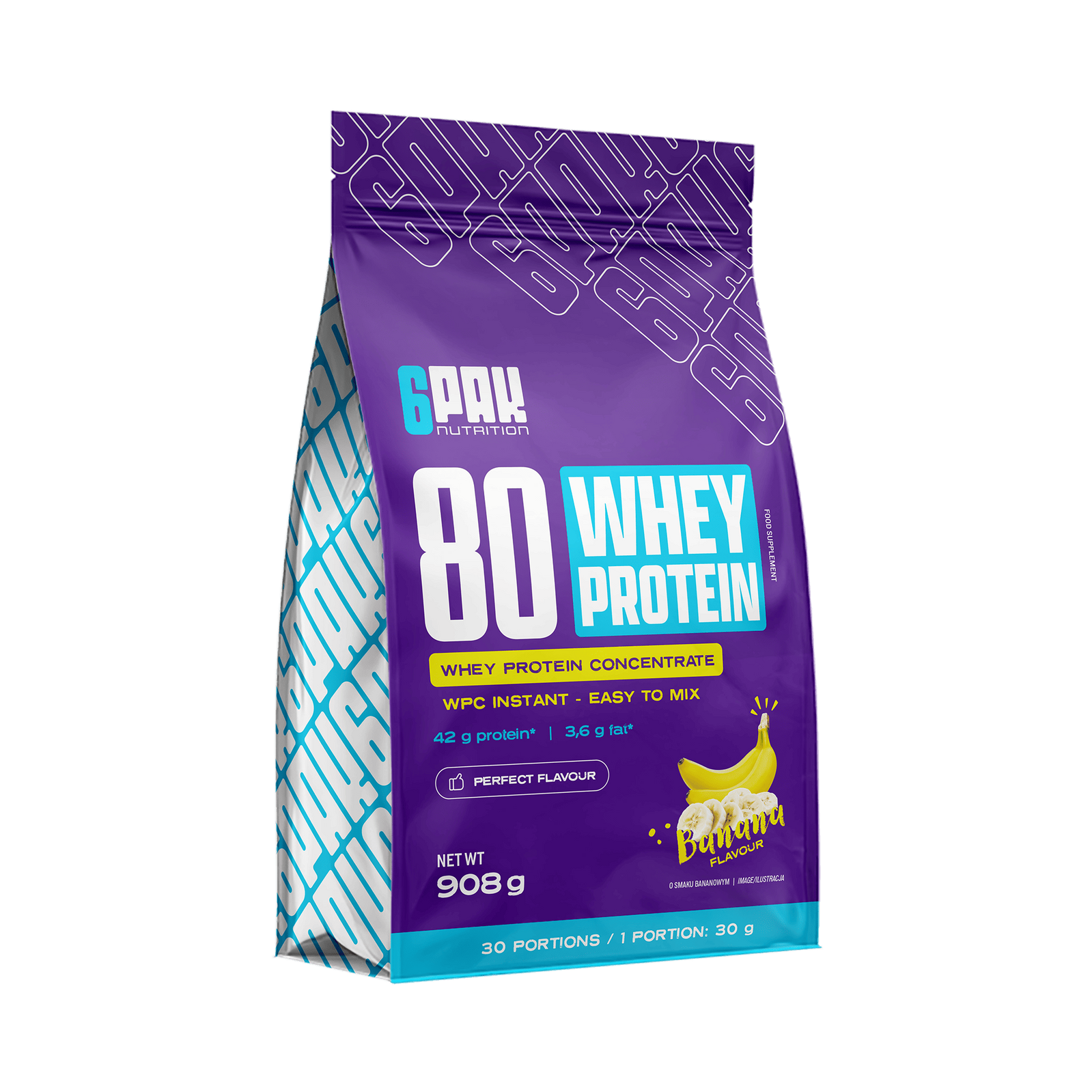 6PAK 80 WHEY PROTEIN 908g BANANA - Nabea.pl
