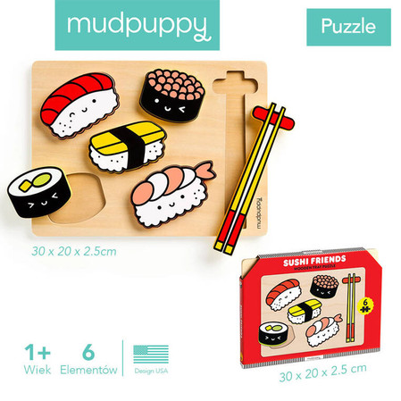Mudpuppy Pierwsze puzzle drewniane 3D Sushi 6 elementów 1+