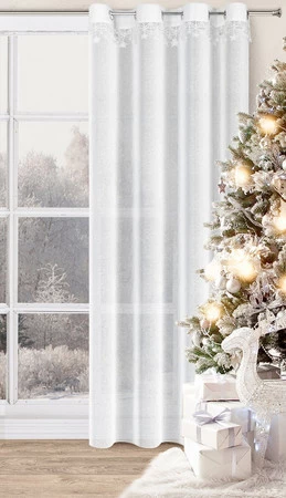 Firana gotowe rozm.: 140 x 250 cm, kolor biała z etaminy z aplikacją z gwiazdkami kółka